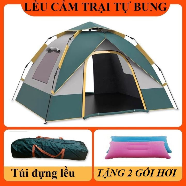 Lều Cắm Trại Lều Dã Ngoại Tự Bung 4-5 Người 4 Cửa Thông Thoáng Chống Tia UV TẶNG 2 GỐI HƠI
