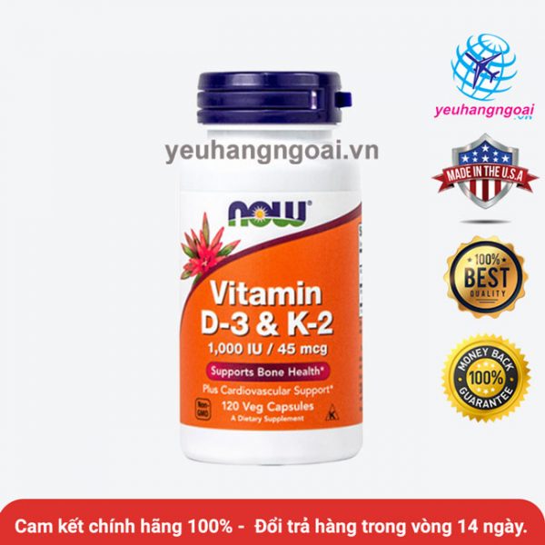 Vitamin d3 k2 1000iu 45mcg của now 120 viên mỹ.