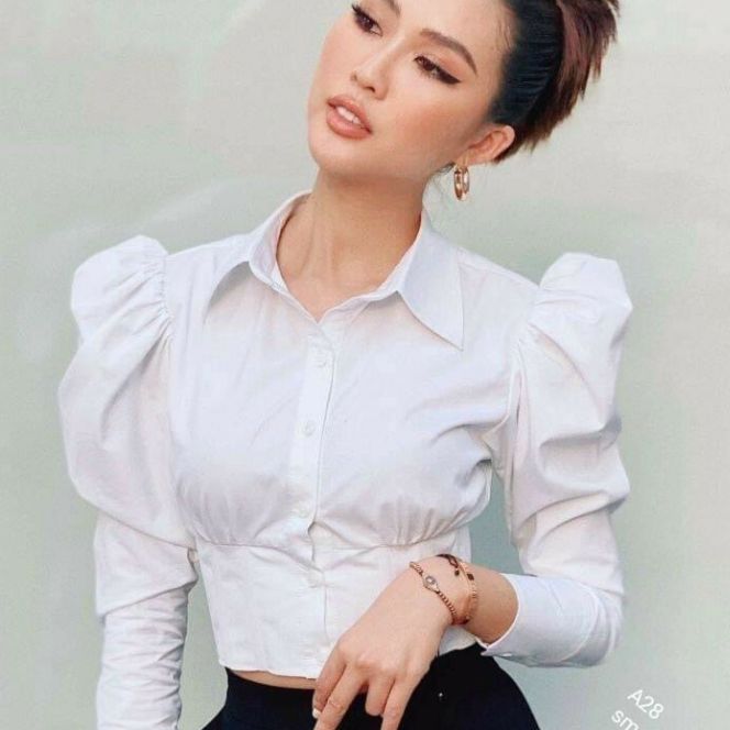 ÁO SƠ MI NỮ ÁO SƠ MI DÁNG CROPTOP TAY DÀI FORM DƯỚI 45KG ÁO SƠ MI KIỂU ÔM EO ÁO SƠ MI VẢI KATE ĐẸP