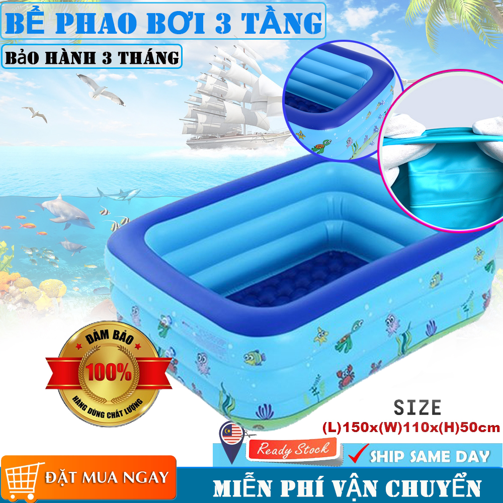 Bể Bơi Phao Trẻ Em 3 Tầng, Bể Phao Bơi Loại Cao Cấp (150x90x50 ) giúp bé tập bơi và vui chơi trong thời tiết nắng nóng - có tặng kèm keo và miếng vá. BH 3 Tháng - Lỗi 1 Đổi 1 !
