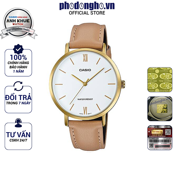 Đồng hồ nữ dây da casio anh khuê ltp-vt01gl-7budf