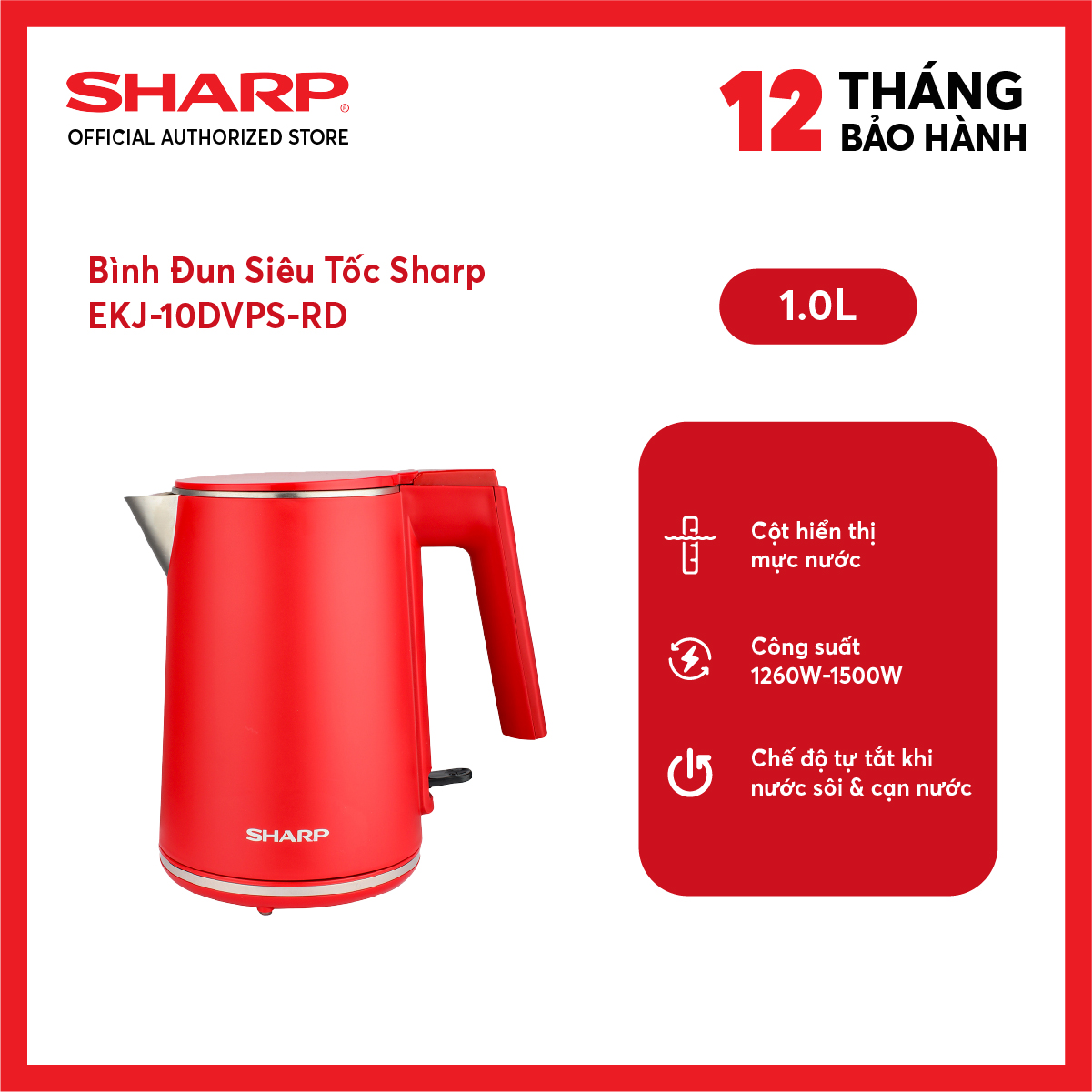 Ấm đun siêu tốc Sharp 1 lít EKJ-10DVPS-RD