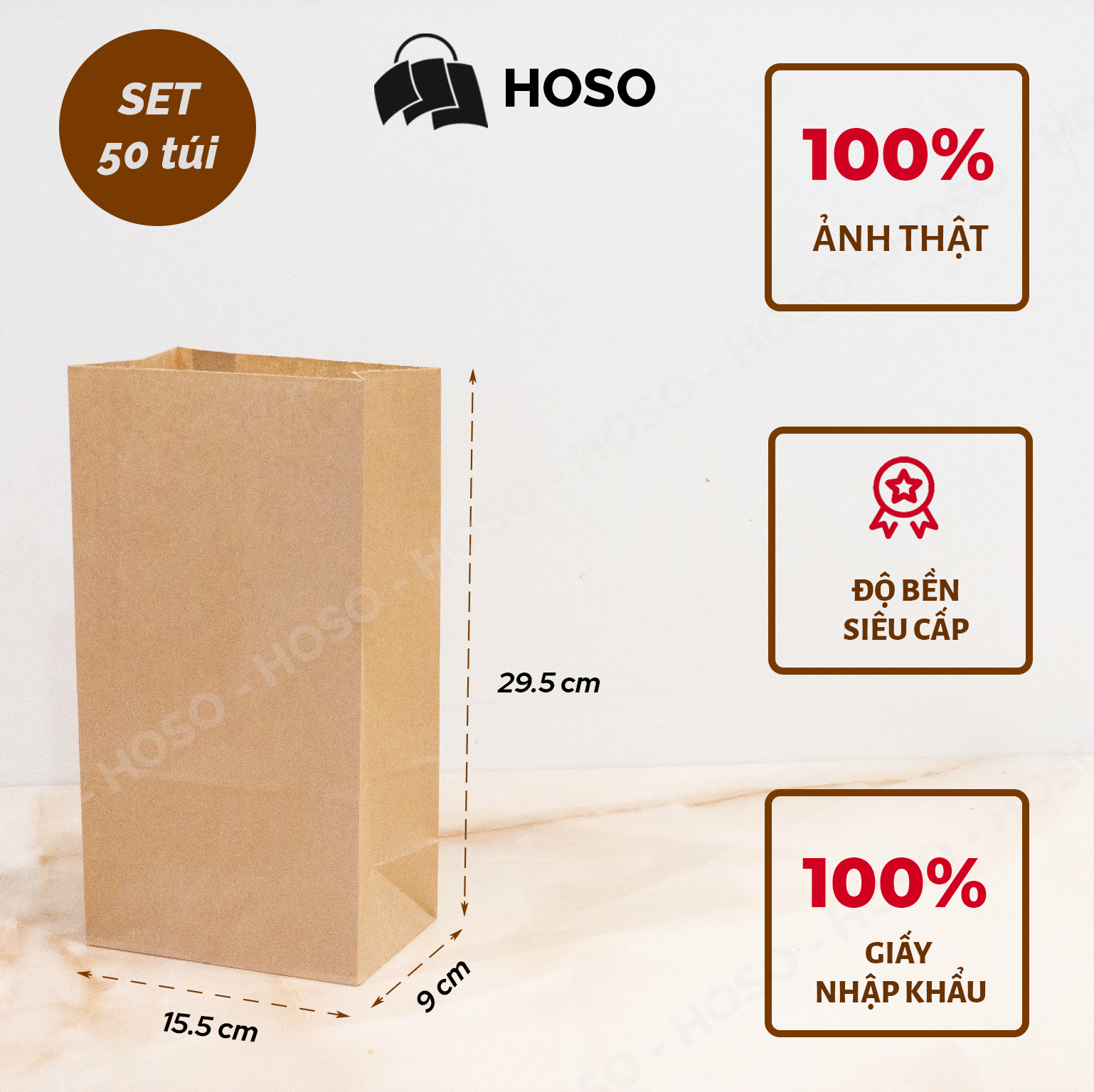 Túi giấy kraft không quai V2 đựng quà, thực phẩm