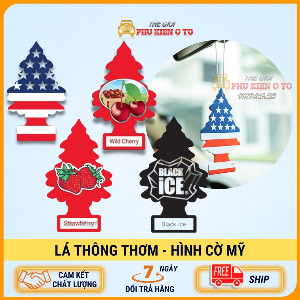 Lá thơm cây thông Mùi Lá Cờ Mỹ khử mùi ô tô- phòng quần áo