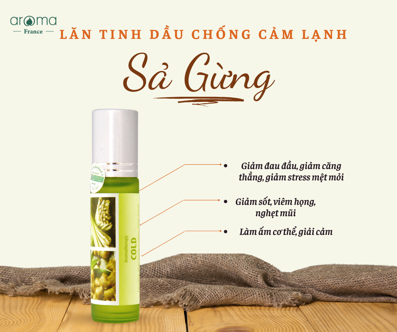 Dầu Lăn Aroma Sả Gừng  giải cảm Cold 10ml