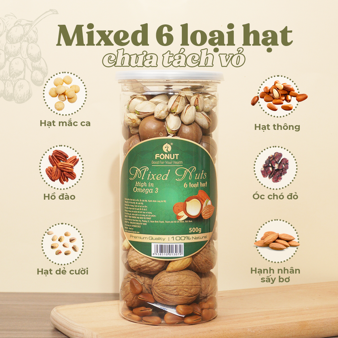 Mixed nuts 6 loại hạt Fonut 500g