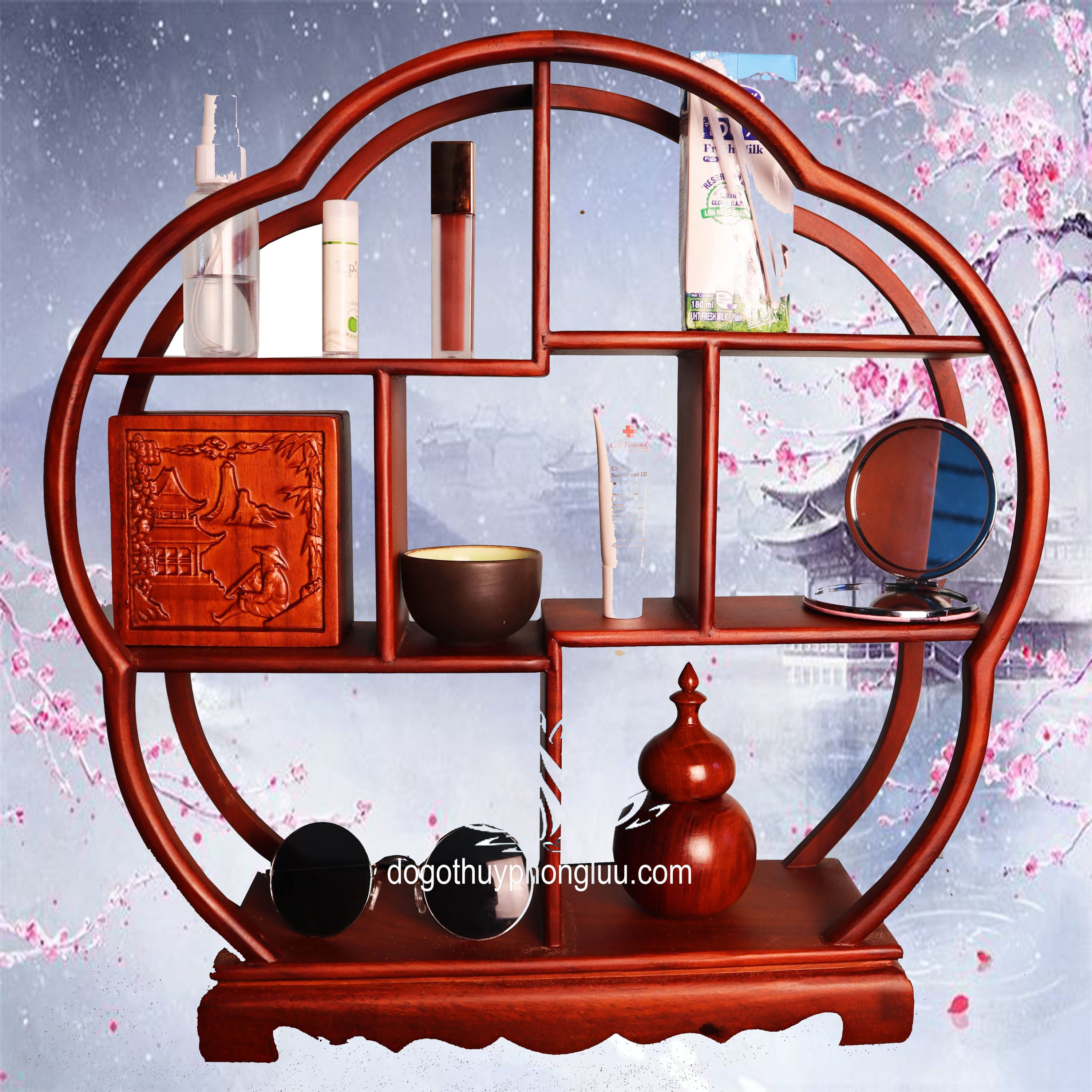 Kệ gỗ mini trang trí bày đồ gia dụng gỗ gõ cao 45cm