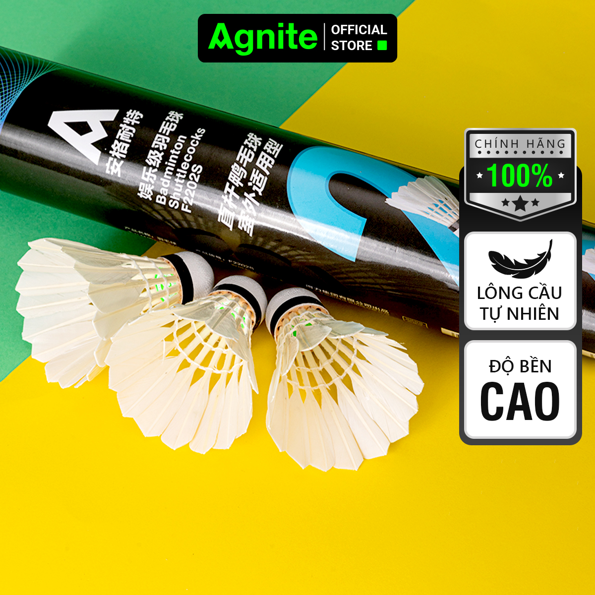 Quả cầu lông Agnite chính hãng Hộp 12 quả Lông Vịt/Ngỗng/Nhưa thẳng chắc chắn, chịu va đập tốt, đường cầu bay ổn định - F2202S