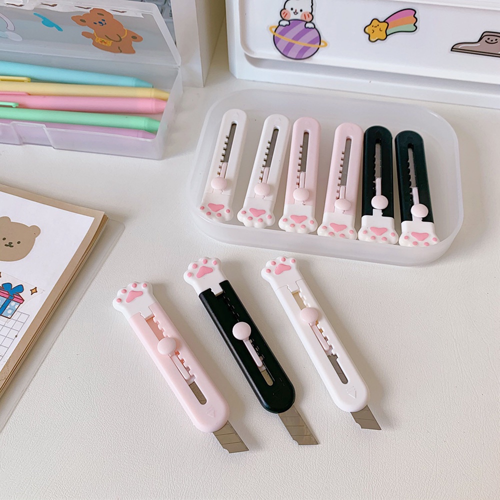 Dao rọc giấy mini hình đám chân mèo , dao dọc giấy nhiều màu sắc dễ thương