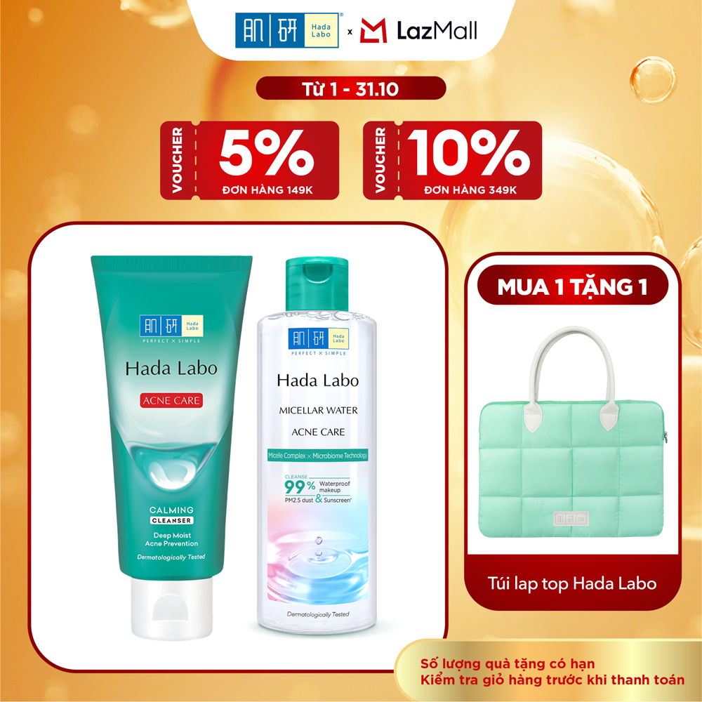 [VB] Bộ đôi sạch sâu cho da mụn, nhạy cảm Hada Labo (Nước tẩy trang Hada Labo Micellar Water Acne Care 240mL + Sữa rửa mặt ngừa mụn Hada Labo Acne Care Calming 80g)