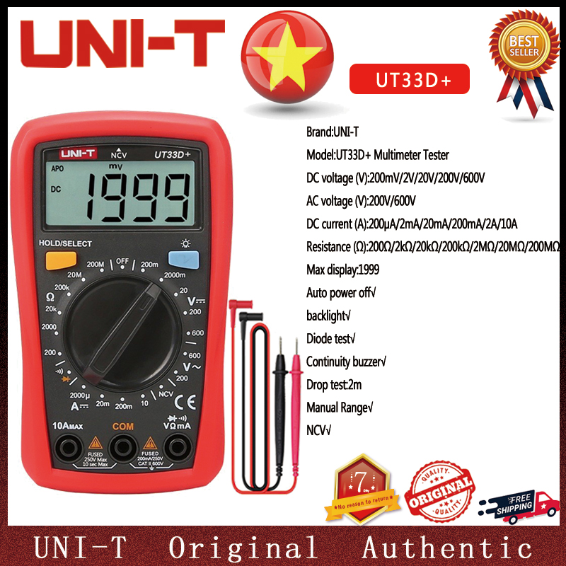 Đồng Hồ Vạn Năng Kỹ Thuật Số Mini UNI-T UT33D + 600V NCV Phạm Vi Thủ Công Kích Thước Lòng Bàn Tay Vôn Kế AC DC Ampe Kế Máy Kiểm Tra Điện Trở