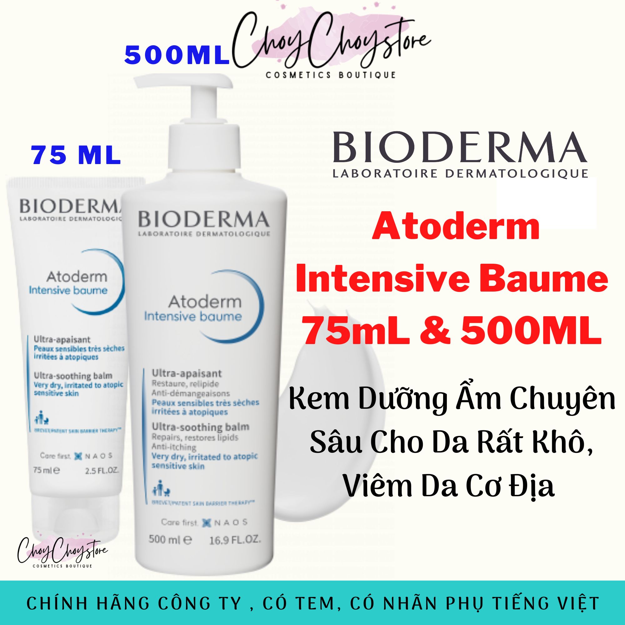 [TEM MINTHACARE] Kem Dưỡng Ẩm Chuyên Sâu, Làm Dịu Da Bioderma Atoderm Intensive Baume 75mL & 500mL
