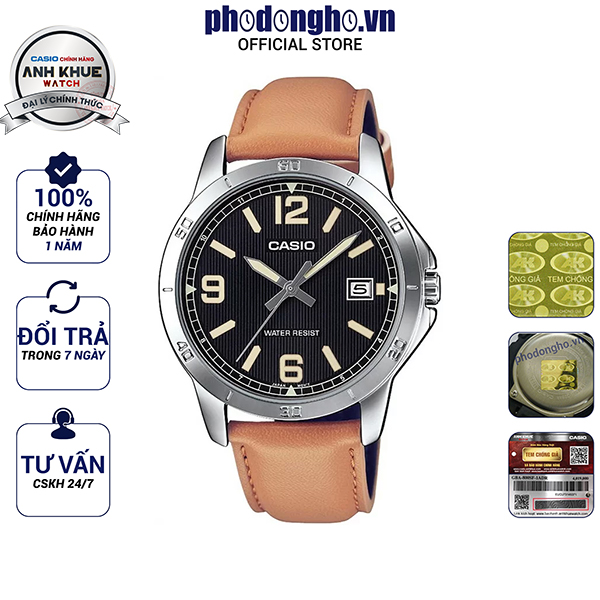 Đồng hồ nam dây da casio anh khuê mtp-v004l-1b2udf