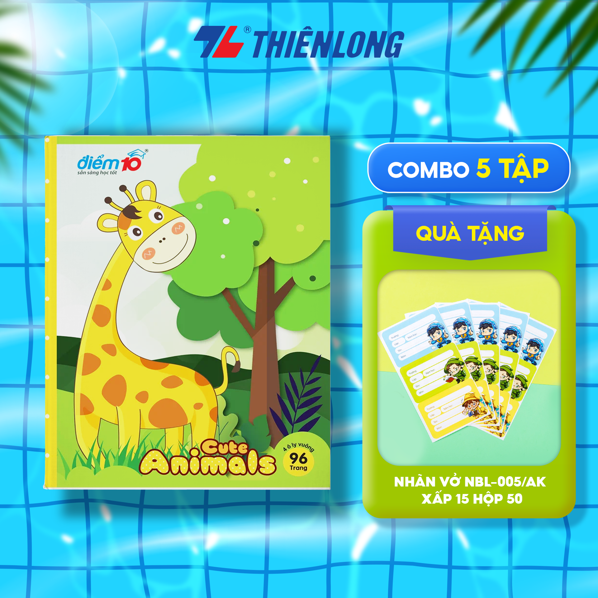 Combo 5 Tập học sinh 96 trang 4 ô ly vuông giấy 60gsm Điểm 10 TP-NB028 (hình ngẫu nhiên)