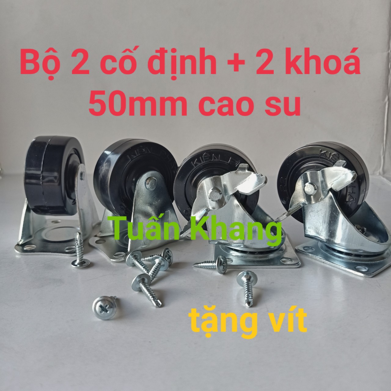 Bộ bánh xe 50mm cao su 2 cố định + 2 khóa