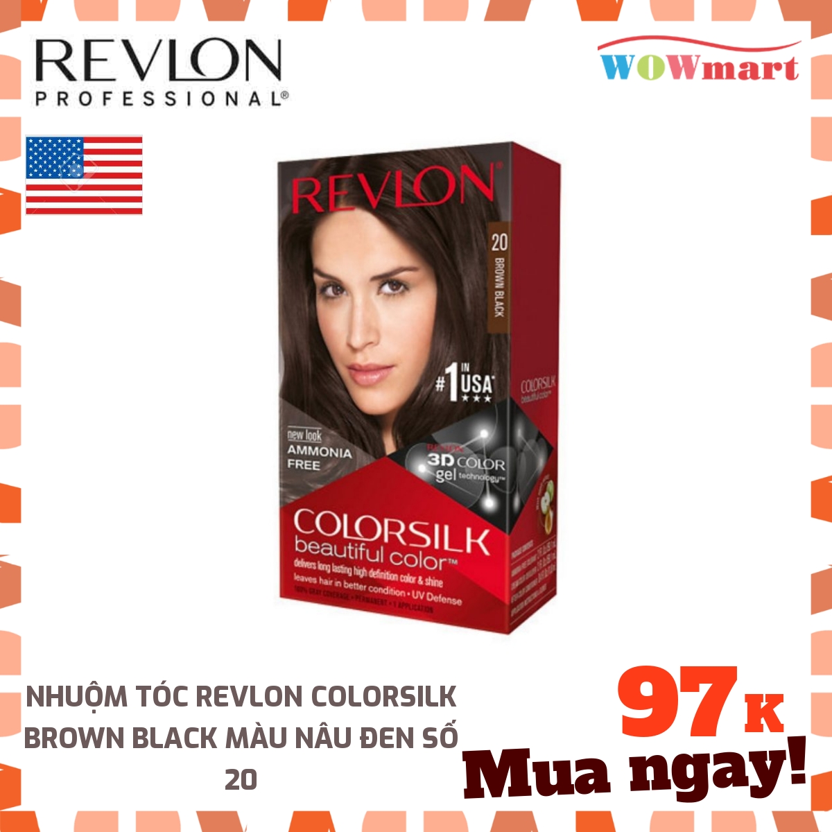 Nhuộm tóc Revlon Colorsilk Brown Black màu nâu đen số 20 -