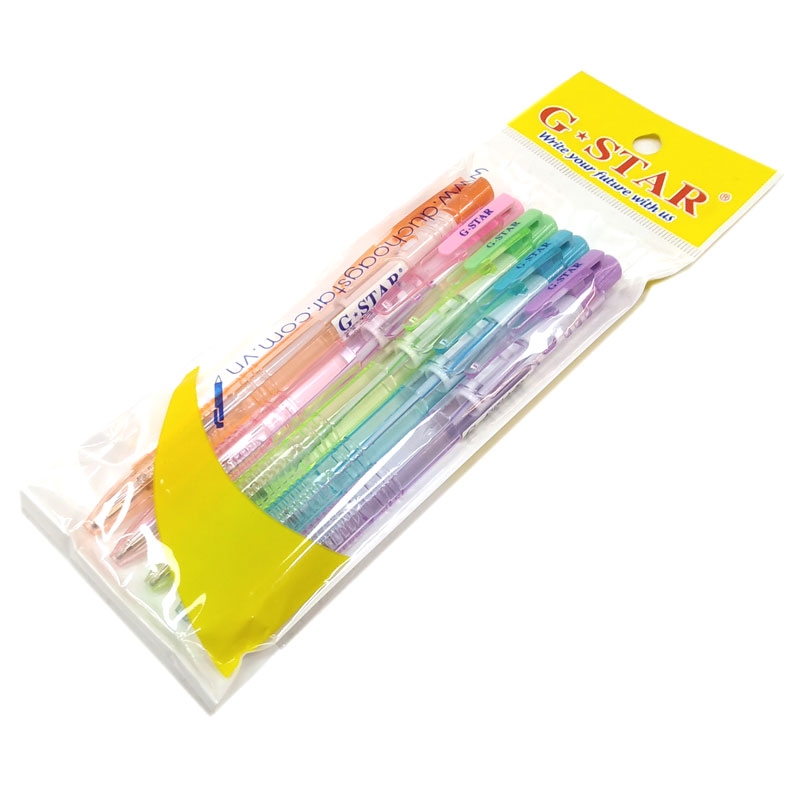 Vỉ 5 cây viết bi bấm gstar og-38 ngòi 0.5mm mực xanh
