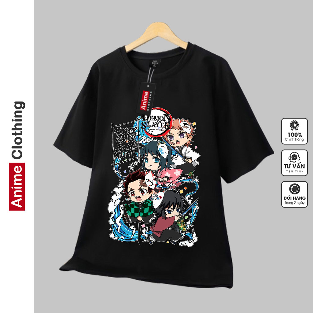 Áo thanh gươm diệt quỷ Kimetsu No Yaiba T02 Đen Tanjiro Nezuko chuyến tàu vô tận, Phông Anime Manga Trắng Unisex Nam Nữ Tay Ngắn Form Rộng Vải Mềm Mại Mặc Thoáng Mát - Mã SP: TGDQ T02 Đen