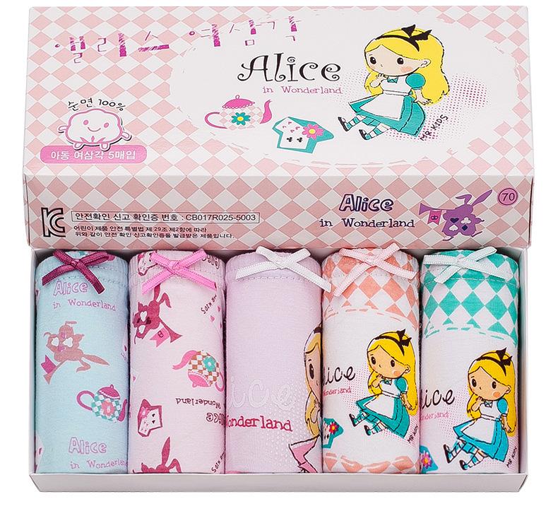 Set 5 quần lót trẻ em Hàn Quốc 100% cotton mẫu Alice in wonder land dành cho bé gái