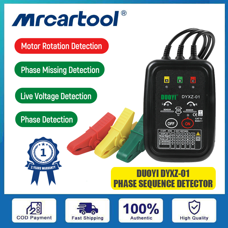 Mrcartool duoyi dyxz-01 máy dò trình tự pha máy dò dò không tiếp xúc màn hình chỉ thị led máy đo 3 pha máy dò quay động cơ