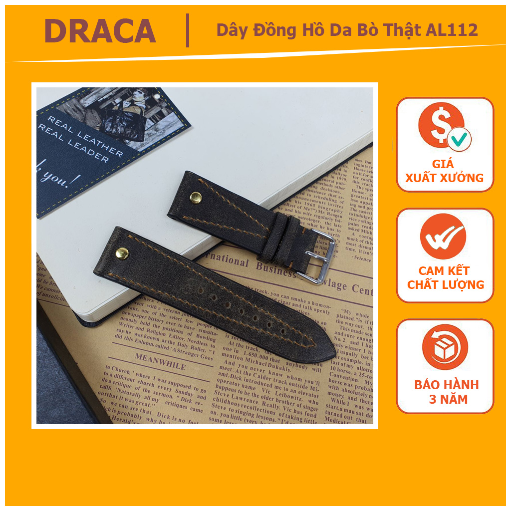 _ da thật_dây đồng hồ da bò sáp al112 - 100% da bò thật, bh 3 năm, dây đồng hồ da bò đẳng cấp-phong cách, dây đồng hồ da bò thật cao cấp chất lượng cao - draca offical