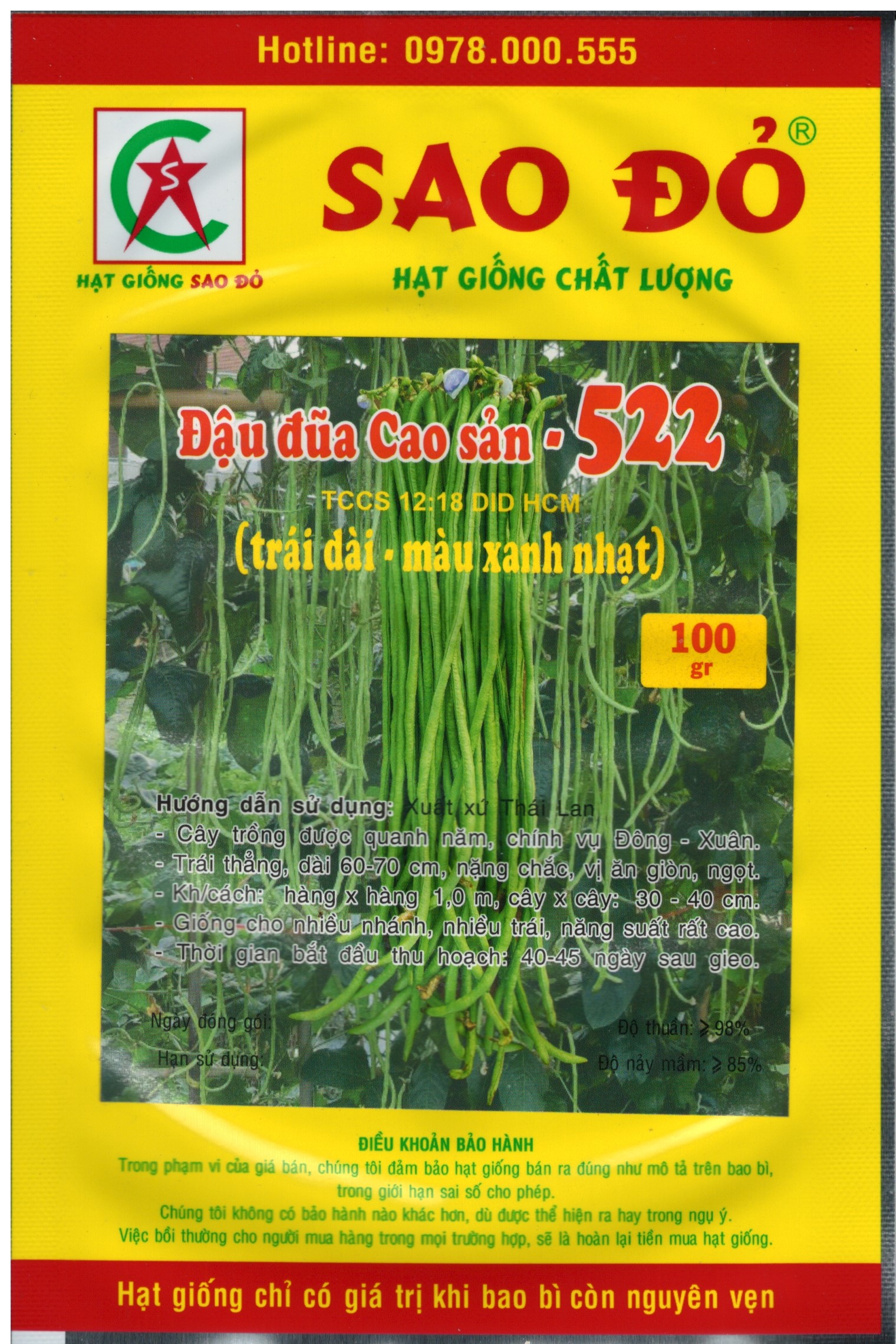 Hạt giống đậu đũa 522 gói 10 gr