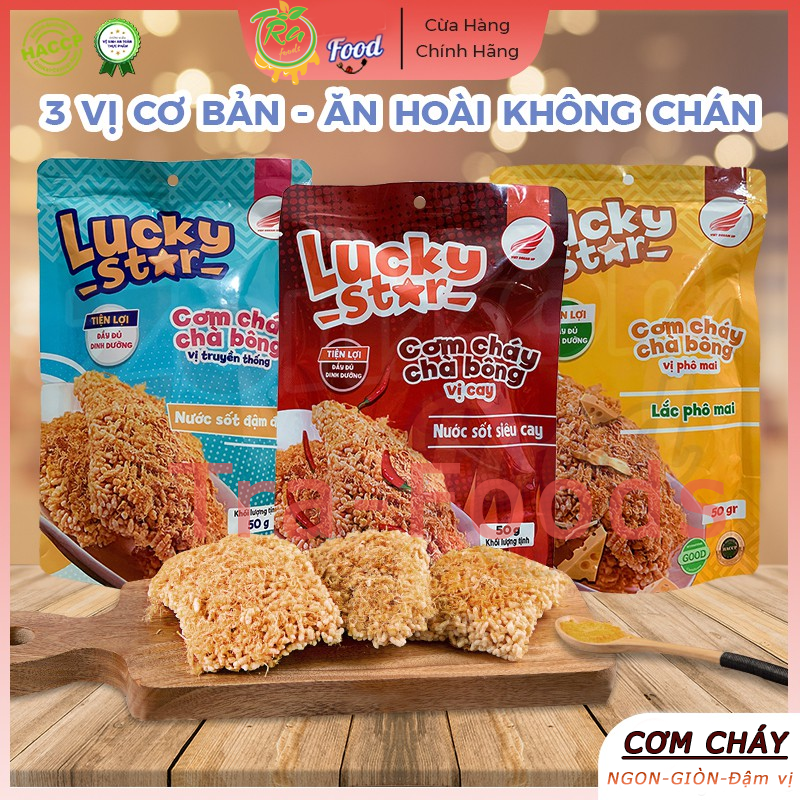 Cơm cháy chà bông nước sốt Siêu Cay ,Truyền Thống & Vị Phô Mai thượng hạng loại 1 cho khách lựa chọn (Giòn - Ngon - Đậm Vị ) có giấy an toàn thực phẩm 100% chất lượng đảm bảo dinh dưỡng 50gram