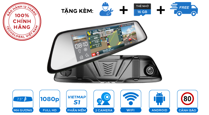 Camera hành trình Gương Vietmap G79 Tặng thẻ nhớ 64GB