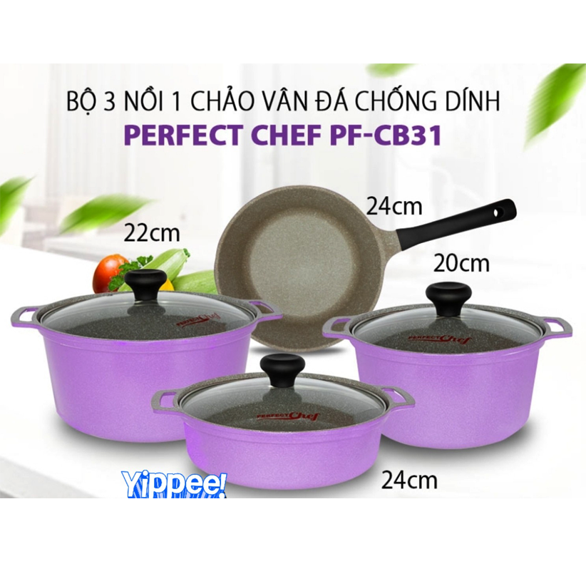 Nồi, chảo đúc vân đá trơn chống dính perfectchef , chảo sâu size 22, 24, 26cm - sử dụng được tất cả các loại bếp