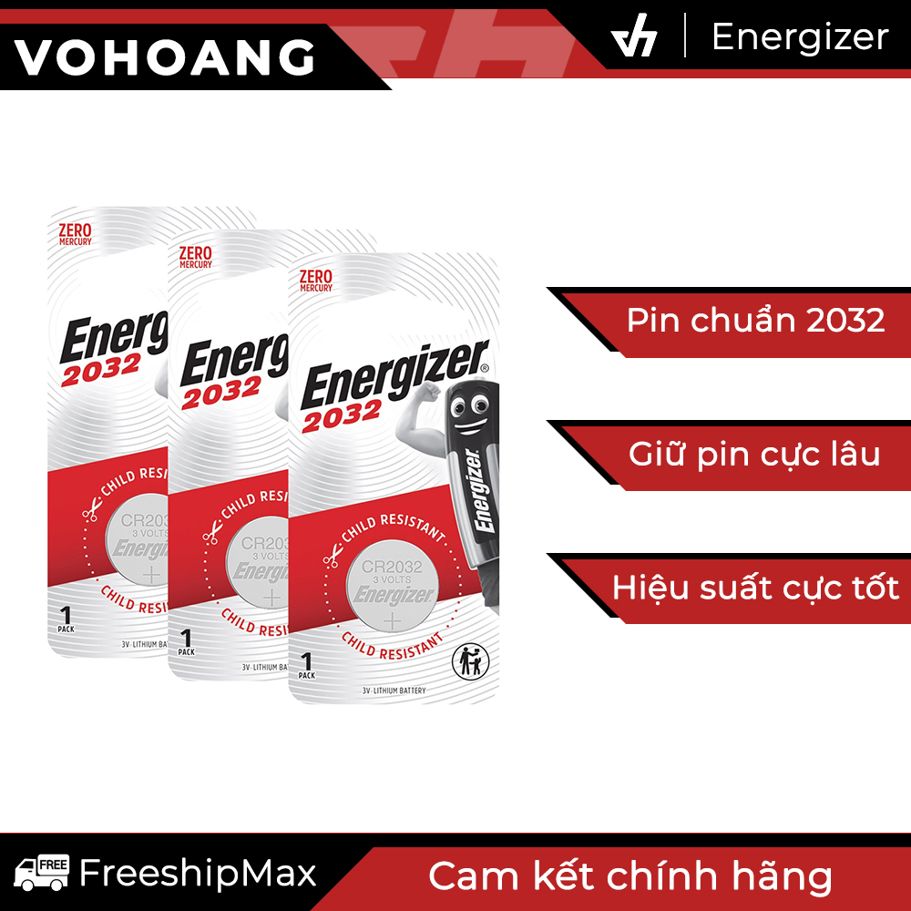 3 viên Pin Energizer 2032 3V dùng cho remote xe máy, xe hơi, máy đo, cấp nguồn CMOS PC, laptop