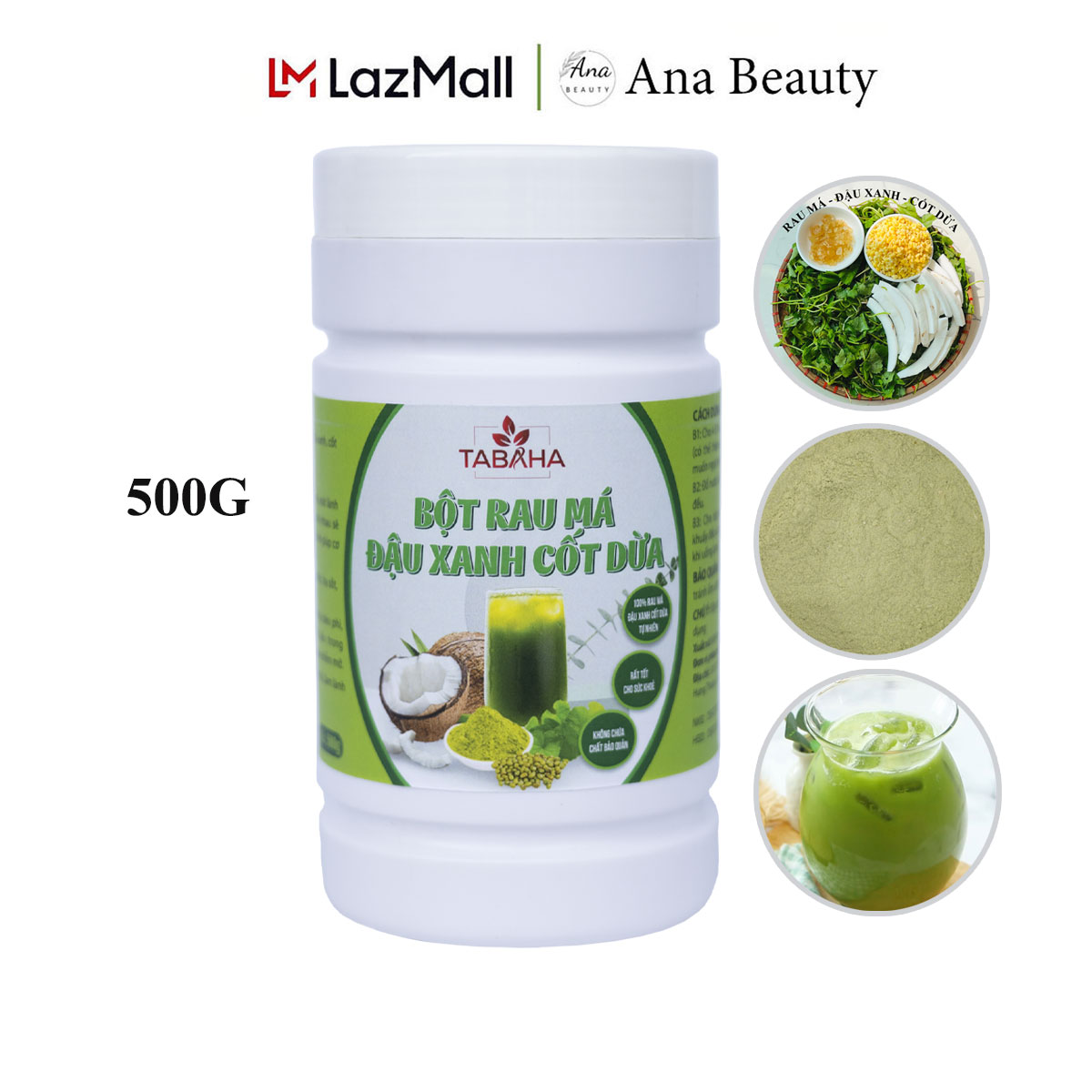 Bột rau má đậu xanh cốt dừa TABAHA 500G thơm ngon giải khát dễ sử dụng