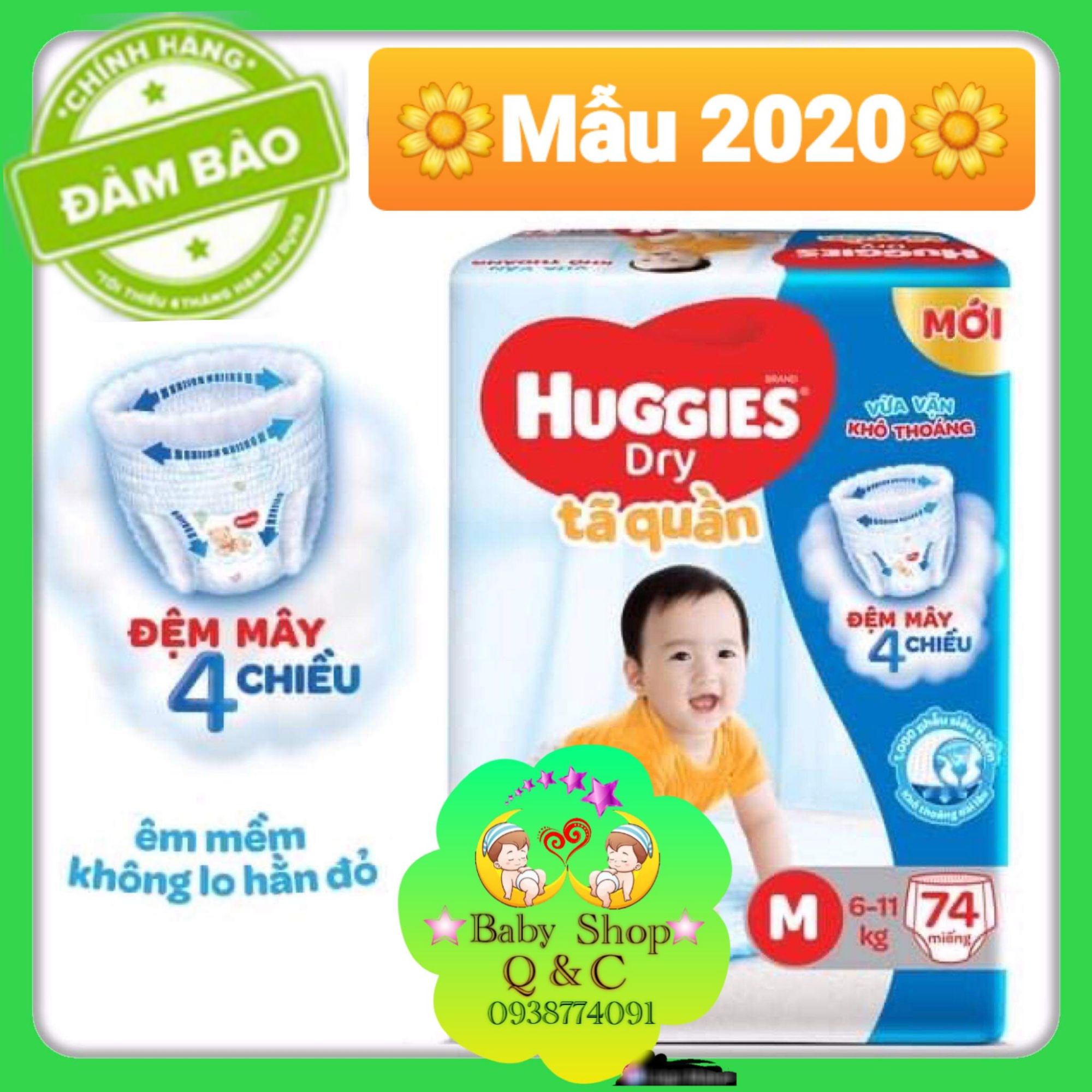 **MỚI**ĐỆM MÂY 4 CHIỀU**TÃ QUẦN HUGGIES SIZE M74 MIẾNG