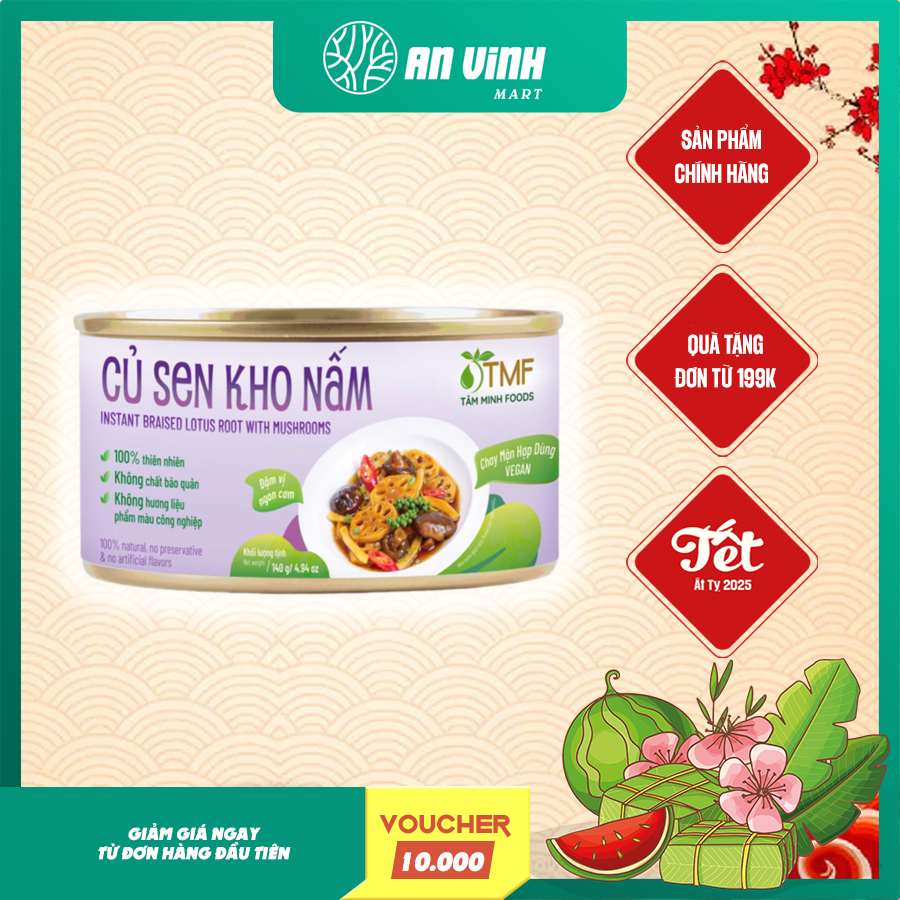 Củ sen kho nấm ăn liền 140gr Tâm Minh Foods, món chay dinh dưỡng tiện lợi không chất bảo quản