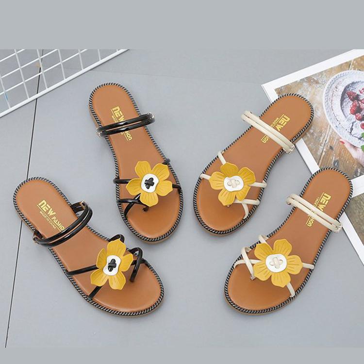 Dép nữ, sandanl đi biển gắn bông hoa 2 màu siêu xinh d3004