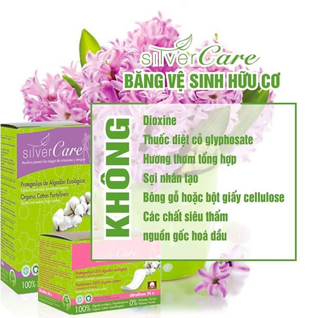 Băng vệ sinh hữu cơ organic cotton silver care siêu mỏng, siêu thấm, băng vệ sinh hàng ngày, băng vệ sinh ban đêm