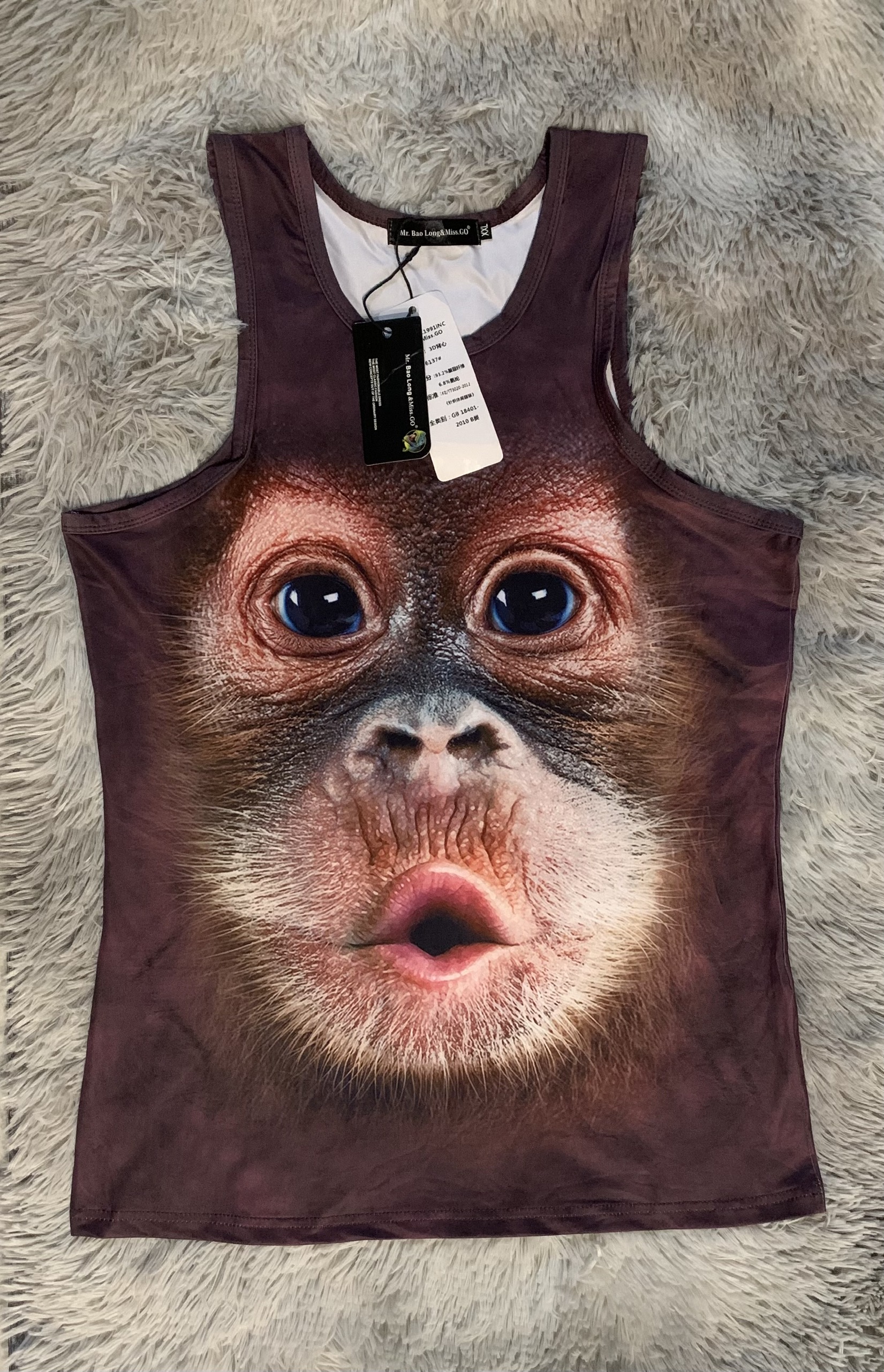 Áo thun ba lỗ nam, mặt khỉ 3d, quảng châu, size: xxl