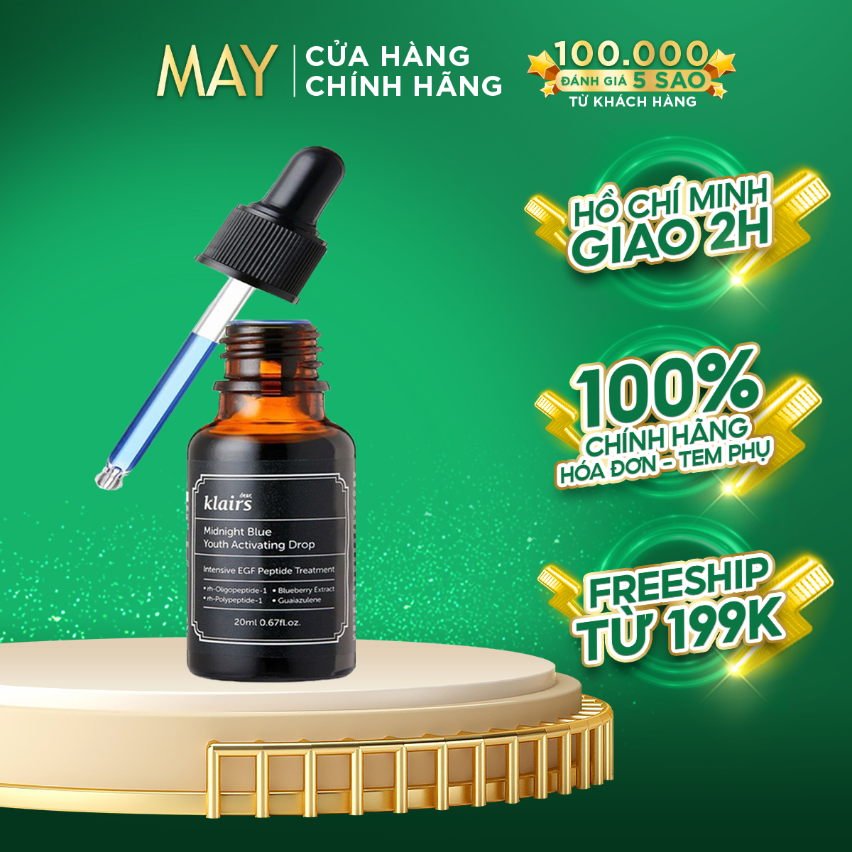 Tinh chất serum dear, klairs midnight blue youth activating drop phục hồi da sau mụn serum 20ml
