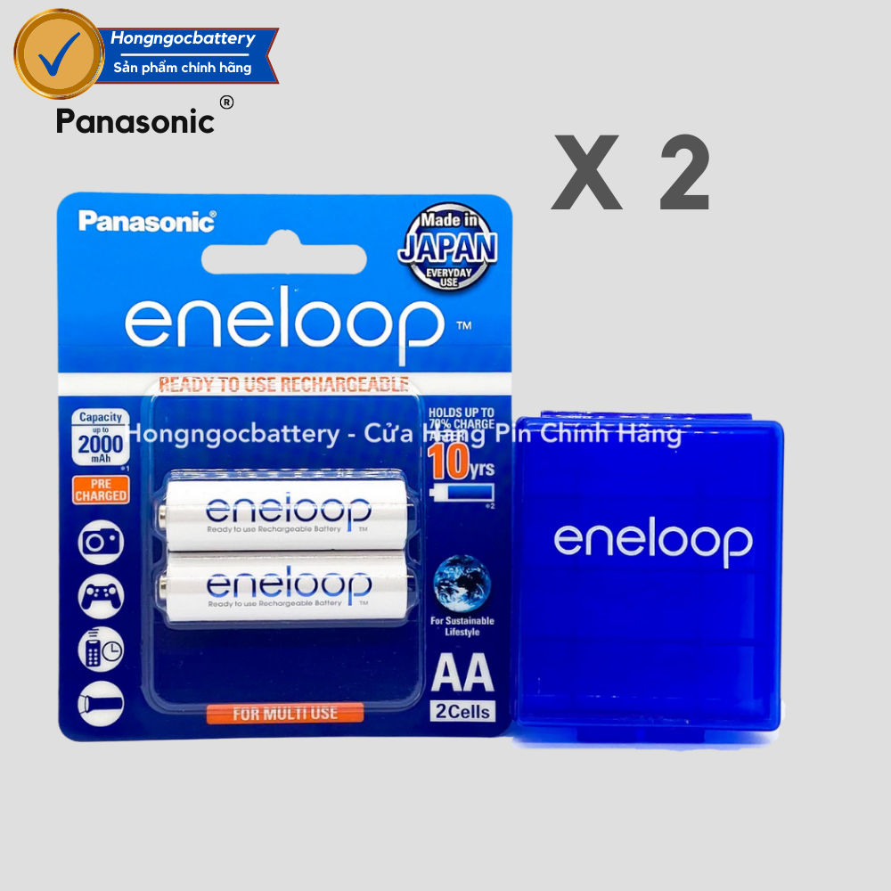 Vỉ 4 Pin Sạc AA Eneloop 2000 mAh MADE IN JAPAN Tặng kèm hộp đựng Pin - Hàng chính hãng