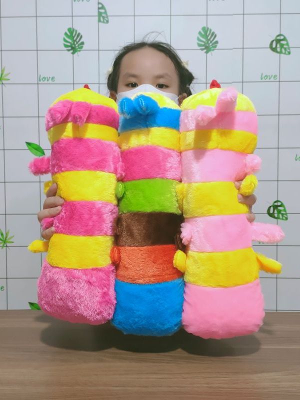 Gấu bông sâu lông 35cm gối ôm cho bé sơ sinh từ 0- 5 tháng hình sâu bông nhiều màu