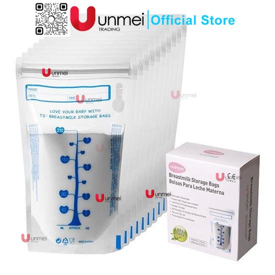 Túi trữ sữa unimom 210ml 60 túi chất liệu an toàn bpa free hai lớp rất chắc chắn an toàn khóa zipper ở miệng túi