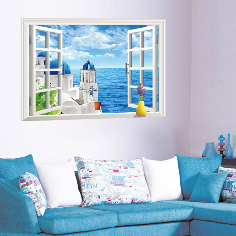 Decal dán tường cửa sổ lâu đài biển AY 9243c