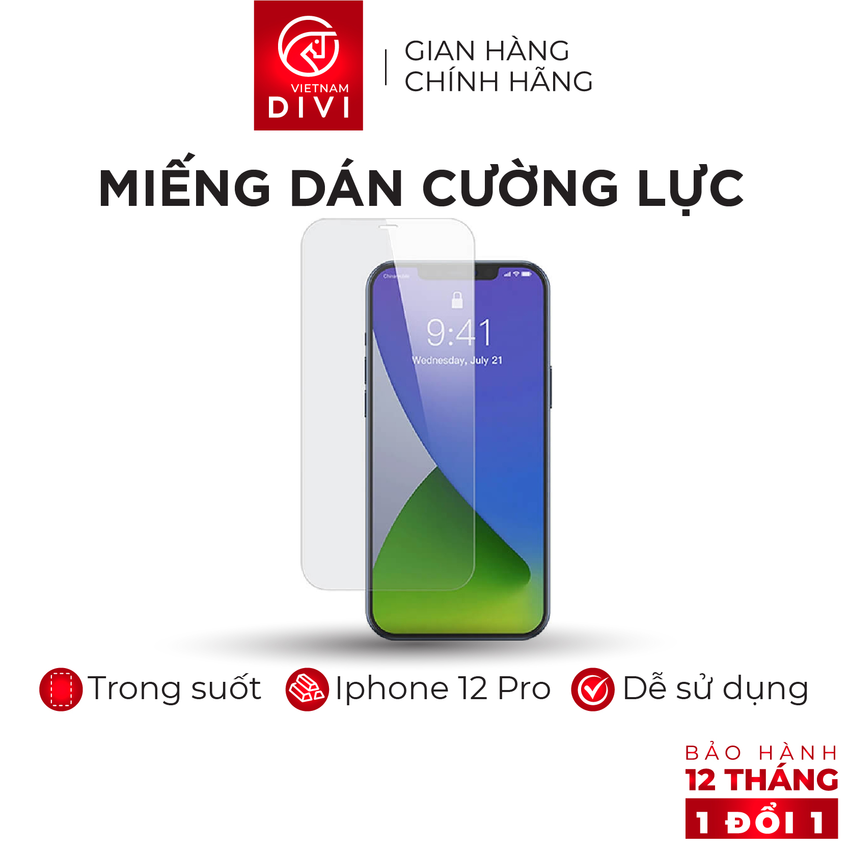 Miếng Dán Điện Thoại Chất Liệu Lụa Bảo Vệ Màn Hình Điện Thoại iPhone 12 Pro DIVI P64511 Chống Trầy Chống Va Đập Bảo Vệ Màn Hình Khỏi Rơi, Vỡ - Hàng Chính Hãng
