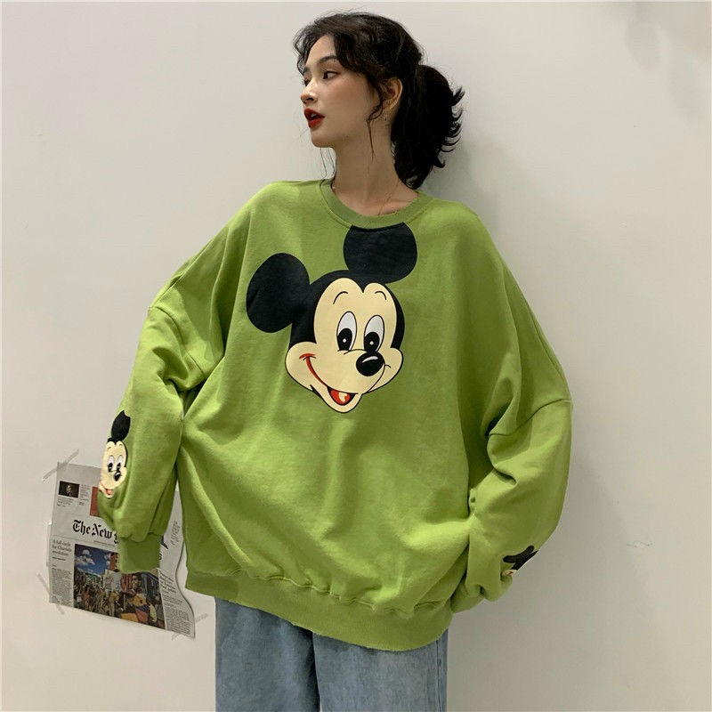 [HCM]Áo thun nữ dài tay form rộng in hình chuột mickey dễ thương