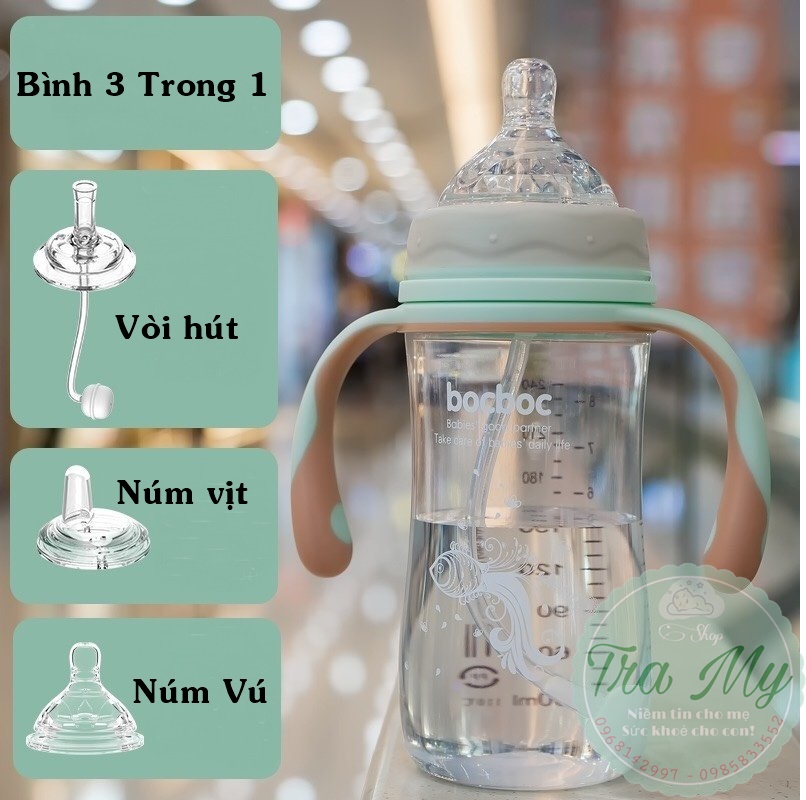 Bình sữa, bình nước, bình 3 trong 1 cho bé có tay cầm 240ml/300ml