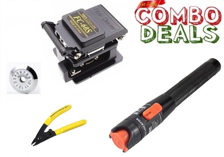 Bộ dụng cụ làm cáp mạng với Dao cắt quang cao cấp thế hệ mới FC 60S + Bút soi sợi quang 10km + Kimg tuốt sợi quang + Lưỡi dao thay thế dao quang