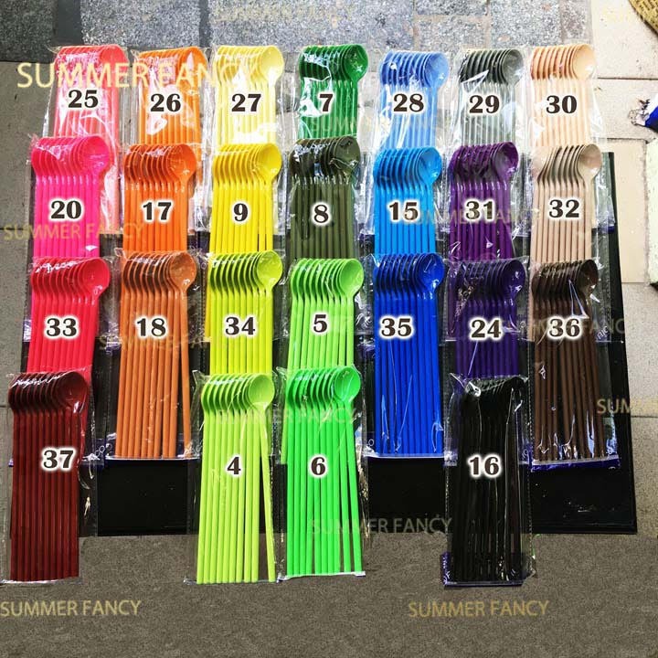 10 Cái Muỗng Nhựa Màu Dùng Cho Quán Cà Phê, Cocktail, Trà Sữa, Khuấy Trang Trí, Trà Chanh, Sinh Tố - Spoon