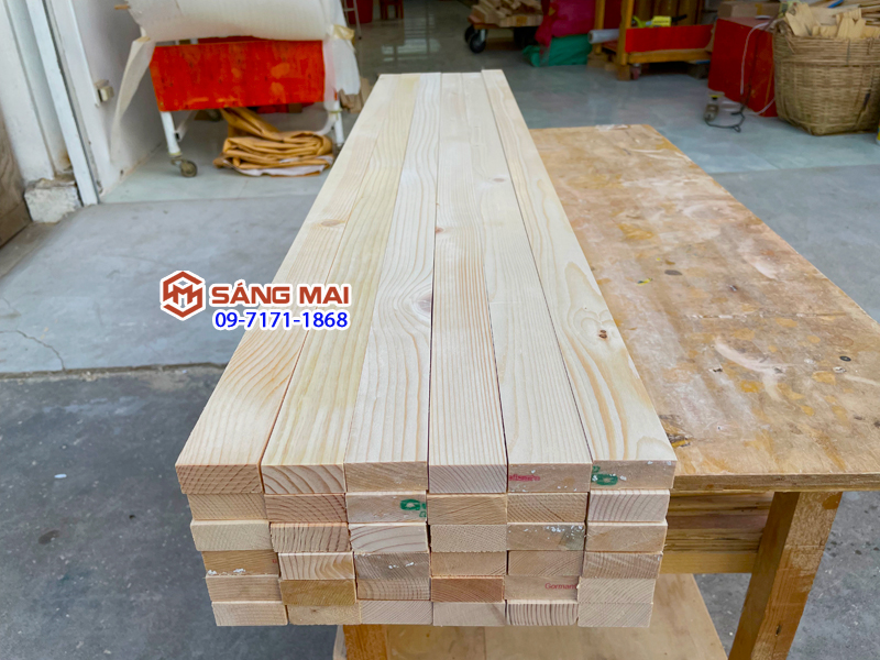 [MS03] Thanh gỗ thông 2cm x 4cm x dài 120cm + láng mịn 4 mặt