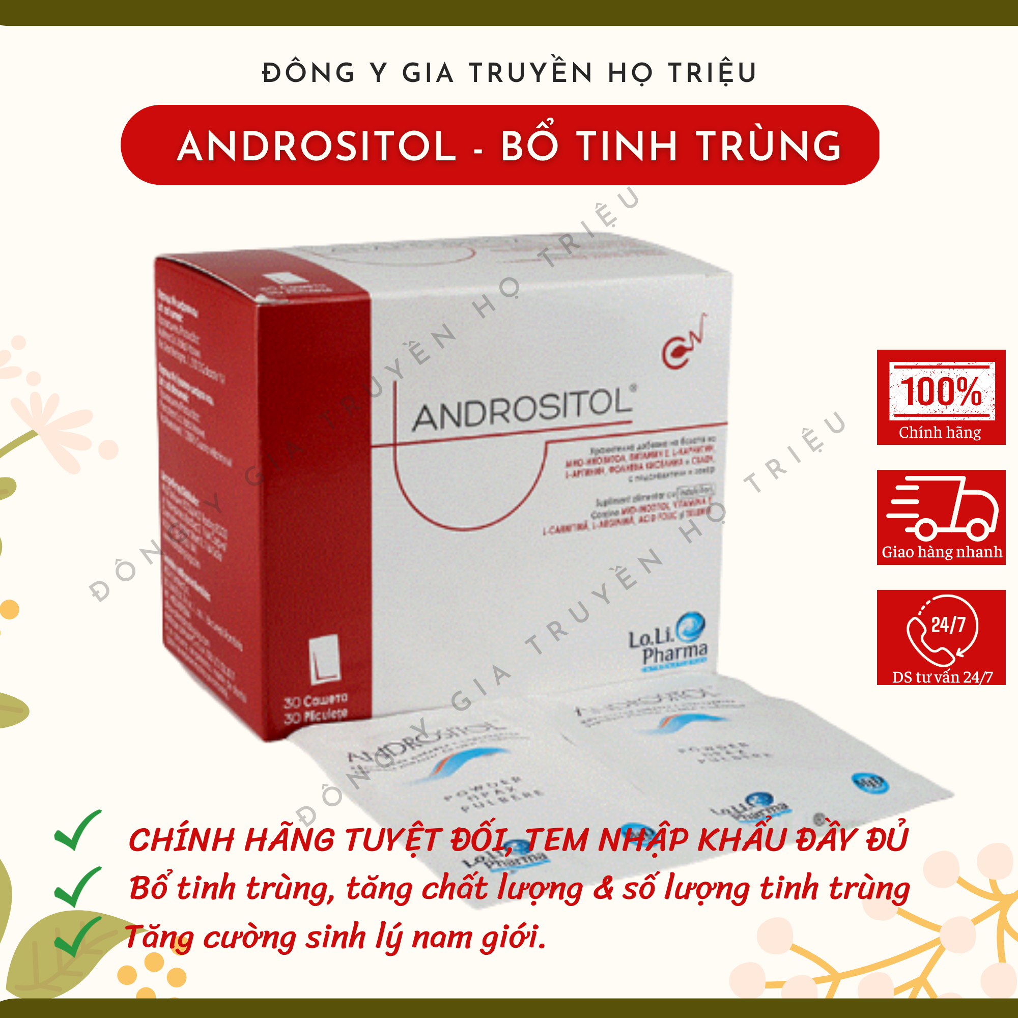 Andrositol Plus hộp 14 gói, tăng cường sinh lý nam giới, hỗ trợ sinh sản, tăng thụ thai