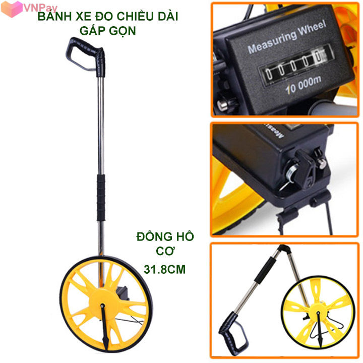 Bánh xe đo khoảng cách (chiều dài) gấp gọn, đồng hồ cơ, đường kính bánh 32cm, độ chính xác cao