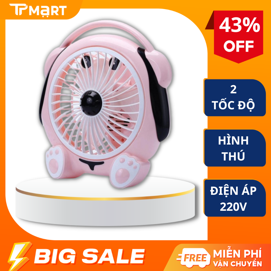 Quạt điện mini cắm điện 220v hình thú, Quạt điện để giường ngủ, bàn làm việc, quạt điện để bàn